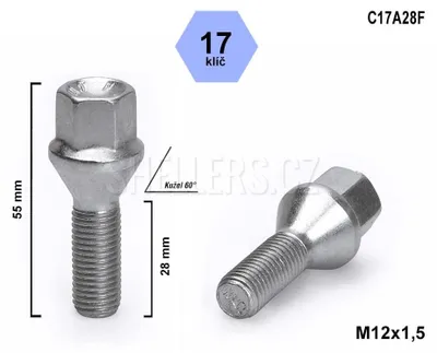 Obrázok produktu pre Kolesový skrutka M12x1,5x28, kužeľová, kľúč 17, C17A28I4/S, výška 55 mm