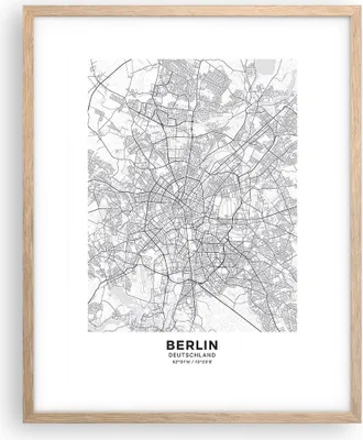 Produktbild von Gerahmtes Poster - Rahmen in heller Eiche - Stadt Karte Berlin - 40x50 cm - Wand Bild - Wanddeko - Wandbilder - Kunstposter - Wandposter - Bilderrahmen - Bilder - Kunstdruck - P2NPA40x50-4681