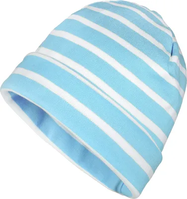 Produktbild von modAS Mütze Maritime Rollmütze Uni für Kinder und Erwachsene – Ringelmütze Baumwollmütze mit Streifen in Aqua / Weiß bis 58 cm Kopfumfang