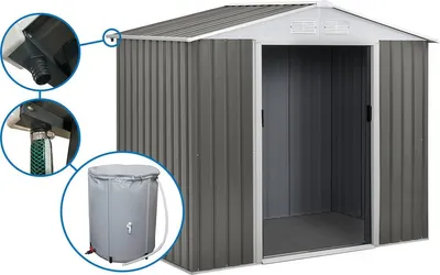 Image de Abri jardin métal "Dallas" - 5,29 m² avec gouttière et récupérateur d'eau - Taupe