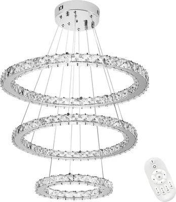 Zdjęcie produktu dla LARS360, lampa wisząca LED o mocy 96W, kryształowa, nowoczesna lampa wisząca z 3 pierścieniami, regulowana wysokość, lampa sufitowa do salonu, jadalni i sypialni, światło białe