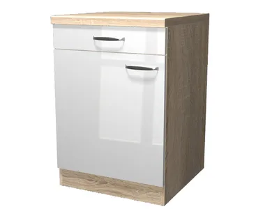 Produktbild von Küchenunterschrank - 60 cm breit - Hochglanz Weiß Sonoma Eiche – Valencia