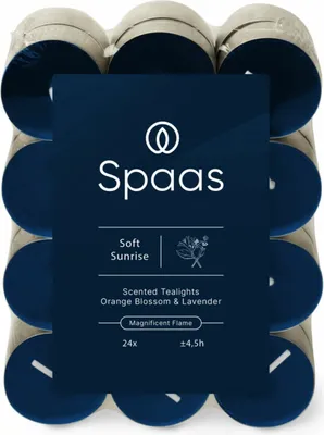 Produktbild von Spaas duftende Teelichter, Blockpackung x24, 4,5 Stunden – sanfter Sonnenaufgang | 5 Stück