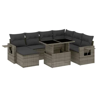 Produktbild von 8-tlg. Garten-Sofagarnitur mit Kissen Grau Poly Rattan
