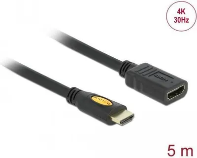 Imagen del producto de Cable HDMI AV de Delock para dispositivos de audio/video, TV, monitor, unidad óptica - 5 m - sí - 1 x conector HDMI (Tipo A) para audio/video digital - 1 x conector hembra HDMI (Tipo A) para audio/video digital -