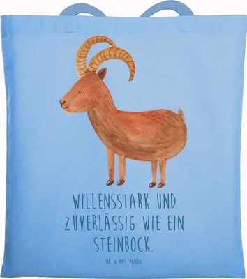 Produktbild von Mr. & Mrs. Panda Baumwolltasche Sternzeichen Steinbock - Sky Blue - Geschenk, Geburtstag Januar, Tote Bag, Steinböcke, Jutebeutel, Stoffbeutel, Beutel, Bock, Dezember
