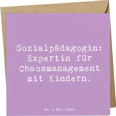 Produktbild von Mr. & Mrs. Panda Glückwunschkarte Spruch Sozialpädagogin Chaosmeisterin - Lavendeltraum - Geschenk, anlasskarte, Beratung, Vertrauen, Erziehung, faltkarte, Klappkarte