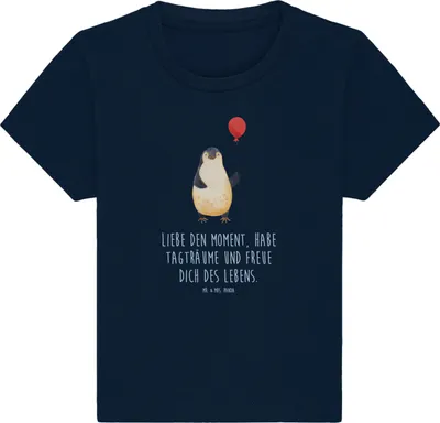 Produktbild von Mr. & Mrs. Panda Organic Baby Shirt Pinguin Luftballon 6. - 12. Monat - French Navy - Geschenk, Geschenkidee, Kinder,  T-Shirt, Neustart, Motivation, Liebe, Babyshirt
