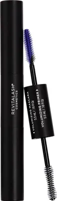 A black double-ended mascara and primer set with a blue brush.