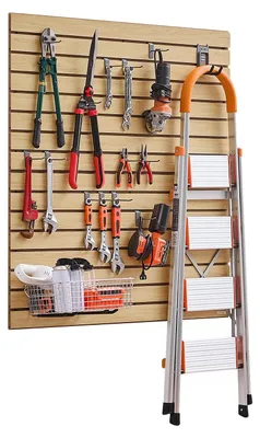 Obrázek produktu pro VEVOR stěna na nářadí 1220 x 1220 x 18 mm, garážová lamelová stěna z MDF, nástěnná, 11,3 kg lamelových panelů, spojená konstrukce, vhodná pro skladování a prezentaci