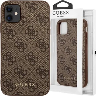 Zdjęcie produktu dla Guess GUHCN61G4GFBR iPhone 11 / Xr 6,1brązowy/brown hard case 4G Metal Gold Logo