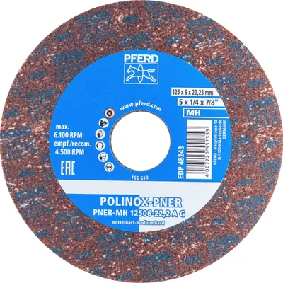 Produktbild von PFERD TOOLS POLINOX verpresstes Vlies-Rad PNER Ø 125x6 mm Bohrung-Ø 22,2 mm Mittelhart A Grob für Finish