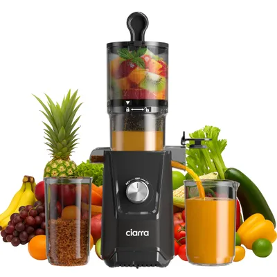 Produktbild von CIARRA Entsafter 200W, 108 mm Öffnung, 1,2 L Entsafter für Gemüse und Obst, Slow Juicer mit Doppelfilter, Elektrische Saftpresse