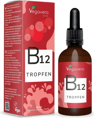 Produktbild von Vegavero Vitamin B12 Tropfen | 60 ml | 120 Portionen | Methylcobalamin und Adenosylcobalamin im Verhältnis 4:1 | vegan
