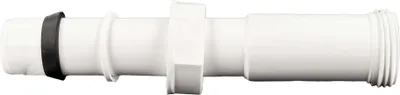 A white plumbing connector with a black rubber seal, shown against a white background.