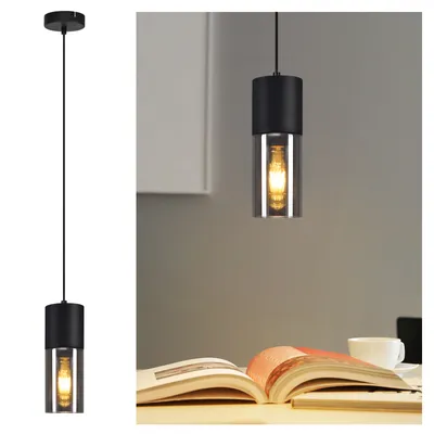 Produktbild von ZMH Pendelleuchte Schwarz Esstisch Pendellampe 1 Flammig Hängeleuchte E27 Küche Glas Metall Hängelampe Industrie Modern für Wohnzimmer Schlafzimmer