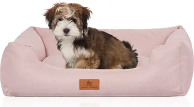 Produktbild von Knuffelwuff Hundebett Emma aus Velours mit feinem Handwebcharakter in Pastellfarben M-L 85 x 63cm Rosa
