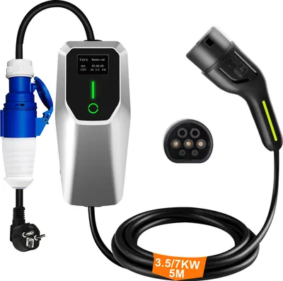 Produktbild von 16/32A typ 2 EÚ CEE EV nabíjačka konektor Schuko pre elektrické autá EV nabíjačka 1 fáza 3,5/7KW nastaviteľný prúd Prenosná nabíjačka 5M