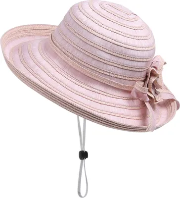 Produktbild von Stroh-Sonnenhut für Damen, UV-Schutz Sonnenhut, Strandhut mit Schleife, Rosa