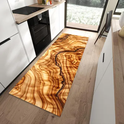 Produktbild von Küchenläufer 90 x 240 cm Braun rutschfest & waschbar – Küchenteppich Olivenholz PVC Teppichläufer Küche