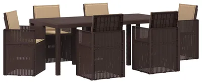 Imagen del producto de vidaXL Juego de mesa y sillas de jardín, 7 piezas, color marrón y beige, fabricado en polipropileno