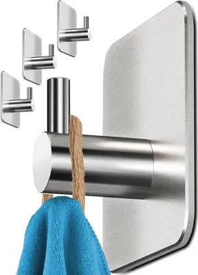 Productafbeelding van Handdoekhouder zonder boren - Kleefhaken Wandhaken - Badkamer en keuken - Roestvrij staal - 4 stuks - Zilver