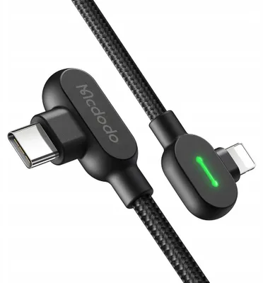 Obrázek produktu pro Mcdodo 90° Úhlový Kabel USB-C Lightning Reverzibilní Pro iPhone 13 14 LED 1m
