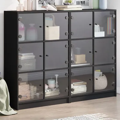 Obrázek produktu pro Knihovna s dvířky Černá 136x37x109 cm Materiál na bázi dřeva