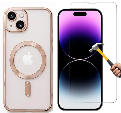 Produktbild von 2in1 Schutzglas + Schutzhülle für iPhone 14 mit Kameraschutz Magnetisch für MagSafe Ladegerät Panzerglas Hülle Cover Silikonhülle Roségold