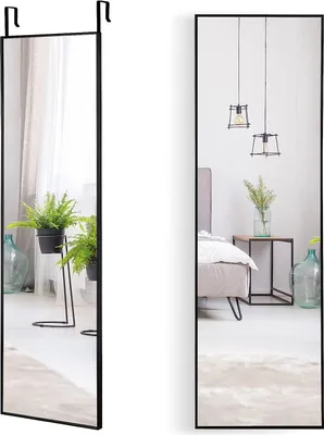 Produktbild von GOPLUS Wandspiegel 37x120 cm, Ganzkörperspiegel mit Aluminium-Metallrahmen & höhenverstellbaren Haken, Türspiegel Flurspiegel (Schwarz)