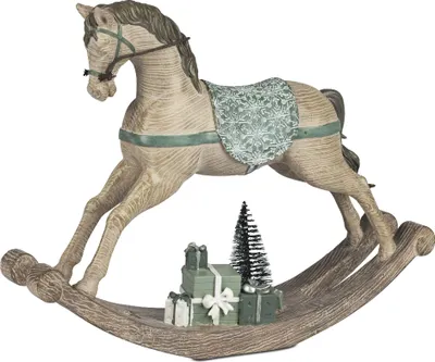 Produktbild von große Dekofigur Schaukelpferd L. 34cm creme grün aus Kunststein Formano W25