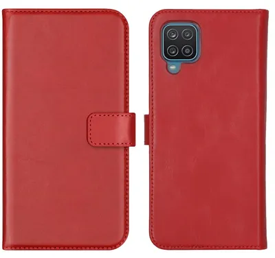 Imagen del producto de Funda de Cuero Auténtico tipo Libro para Samsung Galaxy A12 - Rojo