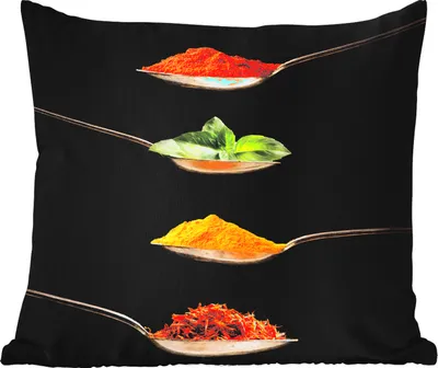 Produktbild von MuchoWow® Outdoor Kissen - Kräuter - Löffel - Gewürze - Schwarz - Italienisch - 40x40 cm - Wetterfest - Lounge Kissen - Kopfkissen - Interieur - Polster mit Bild