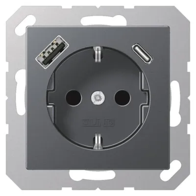 Productafbeelding van Jung SCHUKO-stopcontact met USB, type A1520-15CAANM, kleur antraciet