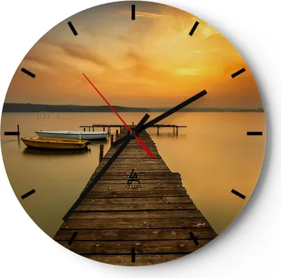 Produktbild von Wanduhr - Rund - Glasuhr - See Brücke - 30x30cm - Schleichendes Uhrwerk - Lautlos - zum Aufhängen bereit - Dekoration Modern - Wanddekoration aus Glas - C3AR30x30-3673