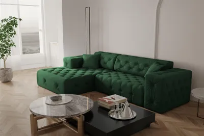 Productafbeelding van Designbank CHANTAL, hoekbank, bekleding: Opera Velvet, kleur: groen, met hocker aan de linkerkant