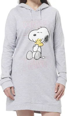Produktbild von The Peanuts Snoopy Sweatkleid für Damen - Oversize Hoodie Kapuzenpullover lang Sweatshirt langarm Grau L