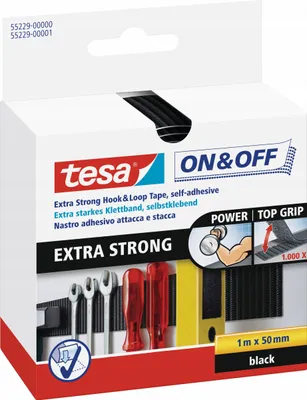 Productafbeelding van tesa 55229-00000-02 Kleeftape, extra sterk, voor bevestiging en verwijdering, 1 meter x 50 mm, zwart (S)