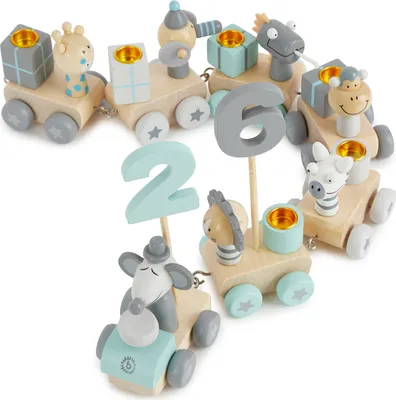 Produktbild von Bieco Geburtstagszug Holz - Scandi Look 0-99 Jahre - Geburtstagszug Junge - Geburtstagszug Mädchen 1 geburtstag junge Geburtstagsring Holz Geburtstagsteller Geburtstagskranz Kerzen Geburtstagskerze