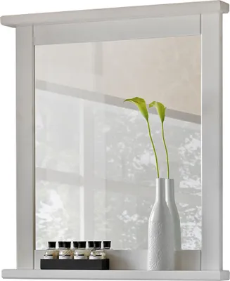 Produktbild von Landhaus Badezimmermöbel Spiegel 70  cm Massivholz Rahmen, Ablage MIRROR-56, Massivholz Kiefer weiß, B x H x T ca. 70 x 80 x 8cm