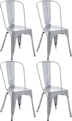 Produktbild von 4-teiliges Set Metallstühle – Stapelbare Esstische – Industriedesign | Farbe: Silber