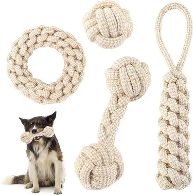 Immagine prodotto di Giocattoli per cani in canapa, set da 4 pezzi, canapa naturale