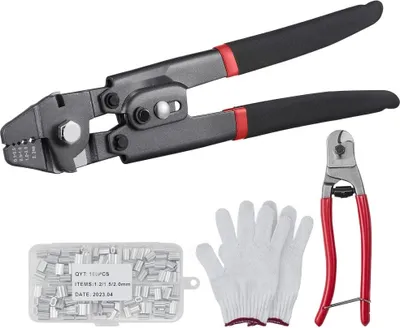 Zdjęcie produktu dla Szczypce do zaciskania końcówek kablowych 0,1-2,2 mm - Szczypce do zaciskania lin stalowych 160 tulejek aluminiowych - Szczypce do zaciskania drutu wędkarskiego - Szczypce do zaciskania lin stalowych 2 w 1 z 4 rozmiarami szczęk