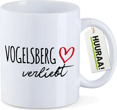Produktbild von Huuraa Kaffeetasse Vogelsberg verliebt 330ml Weiß Keramik Kaffeebecher Geschenkidee