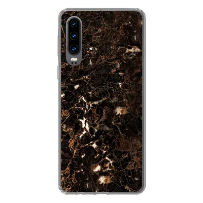 Produktbild von MuchoWow® Handyhülle Schutzhülle Hülle für Huawei P30 Marmor - Schwarz - Gold Silikon Softcase Handy Hülle - Kartenbesitzer
