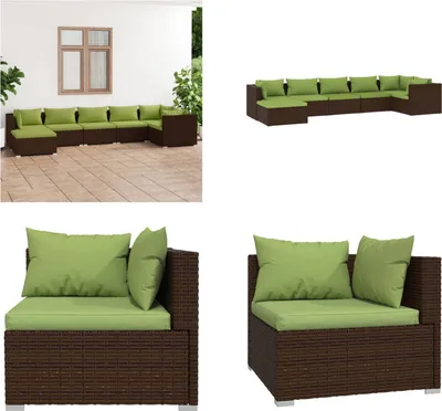 Produktbild von vidaXL 7 tlg. Garten Lounge Set mit Kissen Poly Rattan Braun - Garten-Lounge-Set - Garten-Lounge-Sets - Terrassen-Lounge-Set - Terrassen-Sofa-Set