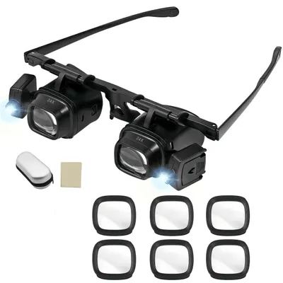 Produktbild von Lupe mit Licht, Lupenbrille, Kopfband-Leselupe 2.0X 6.0X 10.0X 24.0X Vergrößerung, LED Kopfmontierte Lesebrille für Juweliere, Nähen, Handwerk