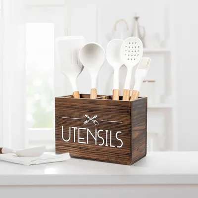 Produktbild von Hölzerner Utensilienhalter - Küchenorganizer - 1 Stück - Holz - 9" x 4.5" x 6.5"