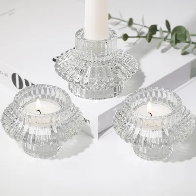 Glaskerzenhalter 3er-Set 2-in-1 für Stab- und Teelichtkerzen