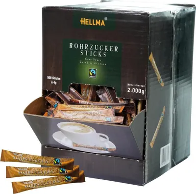 Image de Hellma Sucre de canne commerce équitable 500 x 4g sucre